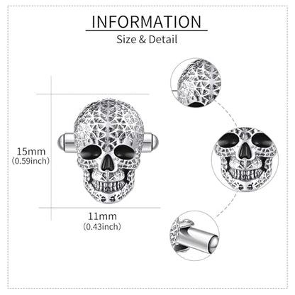 Cufflinks for Men Sterling Silver Abalone Shell Tuxedo Shirt Cuff Links Jewelry for Men Father Business Groomsmen - style: skull