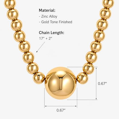 COBI Paperclip Chain Necklace for Women,Beaded Necklace,18K Gold /925 Sterling Silver Plated,Chunky Link Chain Necklace for Daily Wear,Ideal Gift for Her 17" - style: Beaded-Gold