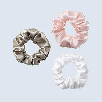 ZIMASILK 100% Pure Mulberry Silk Hair Scrunchies for Women | No Damage - Gentle Elastic Hair Ties for Ponytail Holder - Hair Accessories (3 Pack, Taupe, Pink, White) - color: Pink, White, Taupe (3pcs)