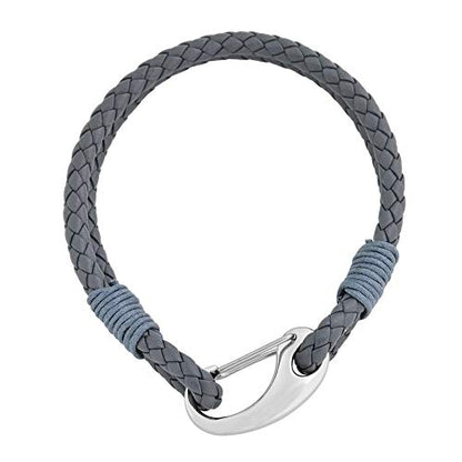 Edforce Braided Genuine Leather 2-Strand Cuff Bracelet with Stainless Steel Clasp - color: Grey