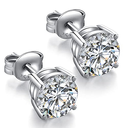 925 Sterling Silver Stud Earrings for Unisex, Stud Earring with 5A+ Cubic Zirconia Hypoallergenic Earrings for Women Men 4MM-8MM - size: 7mm