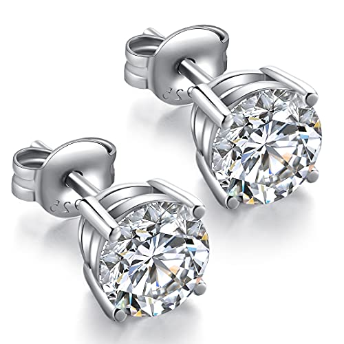 925 Sterling Silver Stud Earrings for Unisex, Stud Earring with 5A+ Cubic Zirconia Hypoallergenic Earrings for Women Men 4MM-8MM - size: 6mm