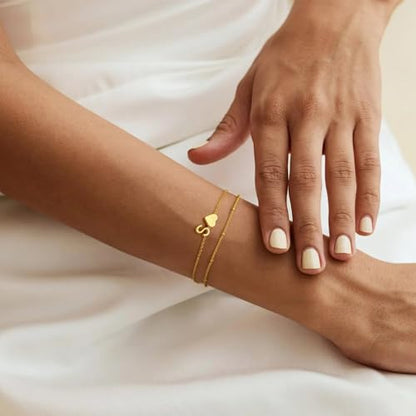M MOOHAM Initial Bracelets for Women Teen Girls - Heart Letter A-Z Bracelet | Dainty 14K Gold Plated Jewelry, Heart Initial Bracelet, Bracelets for Women Girls Trendy, Birthday Gifts for Women Girls Her - color: Gold - B