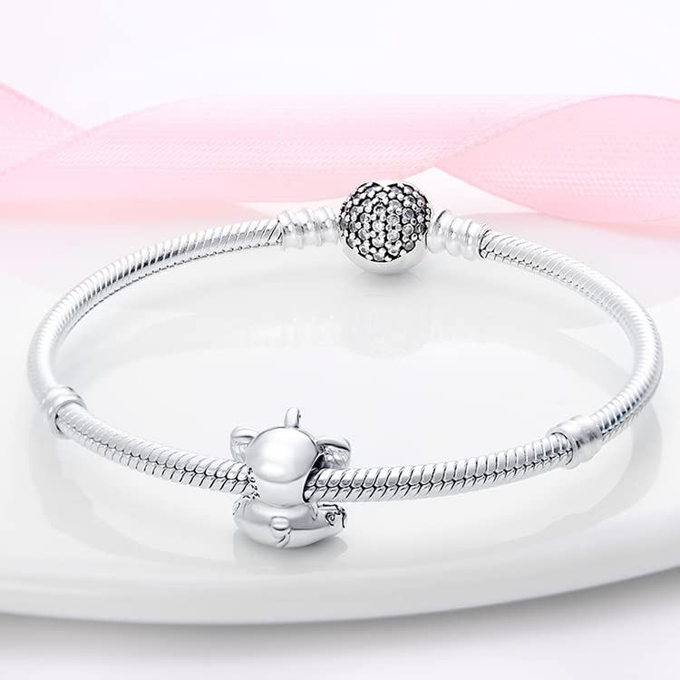 LIGHTDOG 925 Sterling Silver Charms for Bracelets Necklaces Dangle Pendants Beads Charms Fits Pandora Charms Bracelets Jewelry Holidays Gift for Women - style: Long Nose Elephant Charm