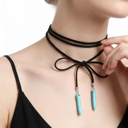 Red Choker Necklace for Women, Gothic Bow Velvet Choker, Sexy Long Wrap Rope Collar Tie Neck Chain with Gold Tube, Red Bow Tie Necklace Neck Accessories for Party Prom - color: Black, Brown