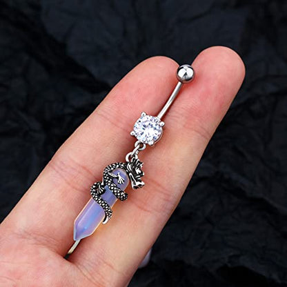 Halloween Belly Button Ring 14G Dragon Dangle Belly Ring Burn Silver Navel Piercing Jewelry Purple Belly Button Piercing - color: Silver
