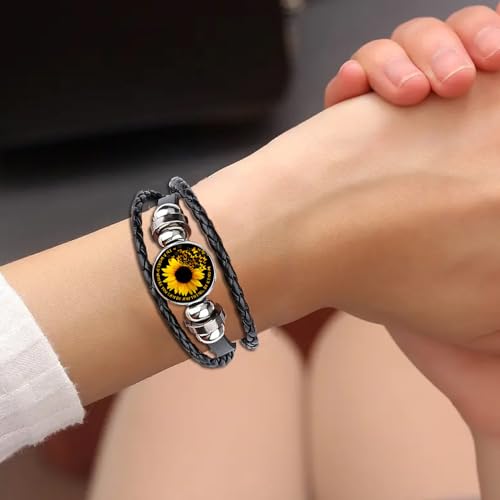 Boho Sunflower Gifts Sunflower Leather Bohemian Bracelet Birthday Gifts for Women Teens Granddaughter Wife Daughter Mom Friendship Bracelets for Her - color: C-Sunflower