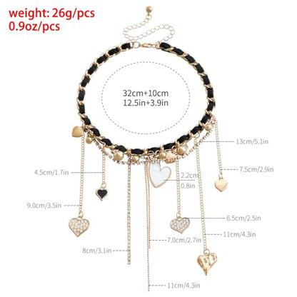 PLOUTOS Statement Layered Choker Necklace for Women Black Woven Chain With Charms And Dangles Plus-Shape Star Spike And Bar Pendants Adjustable Punk Y2K Style - color: Gold A
