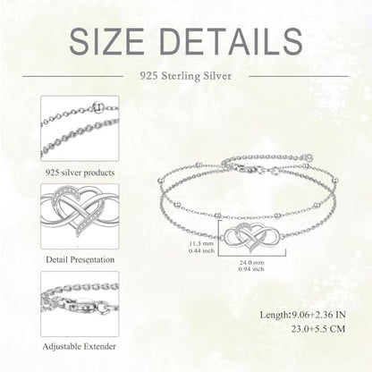 POPLYKE Frog/Pearl/Dragonfly/Ladybug/Highland Cow/Pearl/Moonstone Anklets Sterling Silver Double Layered Chain Beach Anklets for Women Foot Jewelry - style: heart infinity