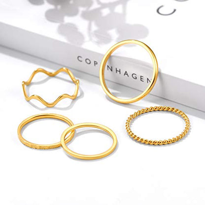 PROSTEEL Stainless Steel Rings Set, Women's Plain Band Knuckle Stacking Midi Rings Comfort Fit, Silver/Gold/Rose Gold/Black Tone, Multi Size #4-#12 - color: B: 5 pcs-gold