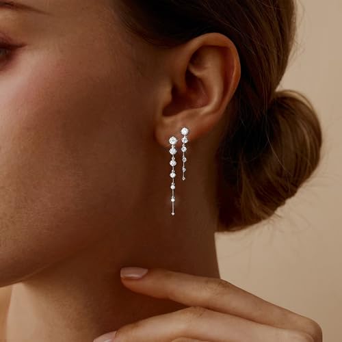 Lunvky 14K Gold Plated Dangle Earrings for Women Dainty Silver Drop Earring Trendy Long Dangling Wedding Bridesmaid Hoop Diamond Crystal Cute Earring Prom Jewelry Birthday Gifts - color: A-2 pair silver