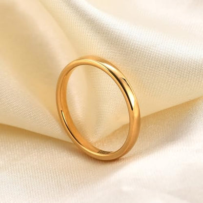 Tungsten Domed Wedding Band Men Women High Polish Comfort Fit - color: 2mm-Gold