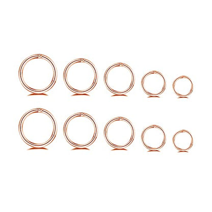 5Pairs Surgical Stainless Steel 16G Sleeper Cartilage Daith Tiny Small Hoop Earrings Mini Septum Hinged Clicker Nose Ring Helix Tragus Piercings Unisex Fashion Huggie Hoops Set 6-14MM - color: Rose gold