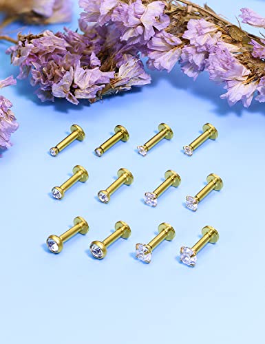 14G Lip Rings Stainless Steel Tragus Helix Conch Piercing Jewelry Snake Bite Piercing Monroe Lip Rings Labret Medusa Cartilage Lobe Earrings Piercing Jewelry Cubic Zirconia 2MM 3MM 4MM - color: 6MM-Gold,2mm/3mm/4mm
