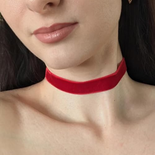 Ronglry 3pcs Black Choker Necklace for Women Black Velvet Choker Set Layered Black Choker Necklaces Classic Chokers for Women Adjustable Gothic Lace Black Collar Necklace for Party Cosplay Christmas Birthday Jewelry Gifts - color: Red 5pcs