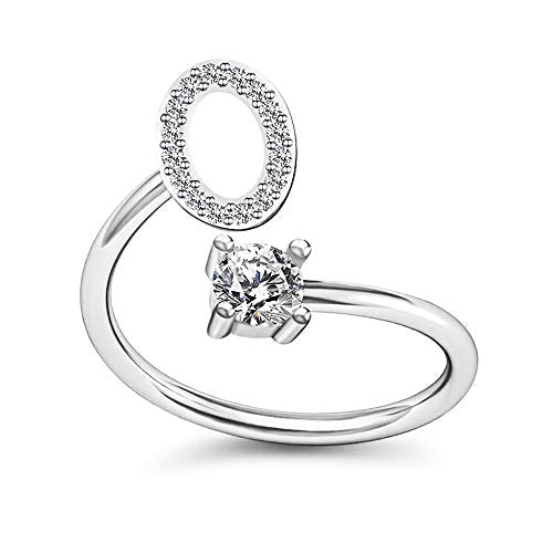 FUTIMELY Initial Letter Ring Alphabet Ring A-Z Silver Crystal Open Adjustable Personalized Initial Ring for Women - style: O