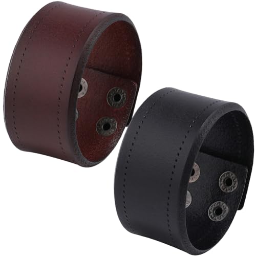 2PCS 2 Colors Adjustable Wide Cowhide Leather Cuff Bracelet Retro Genuine Leather Blank Cuff Bangle for Men Women Handmade Wrap Wristband Arm Armor with Snap for Halloween Costume Party - color: 2pcs Mixed Color