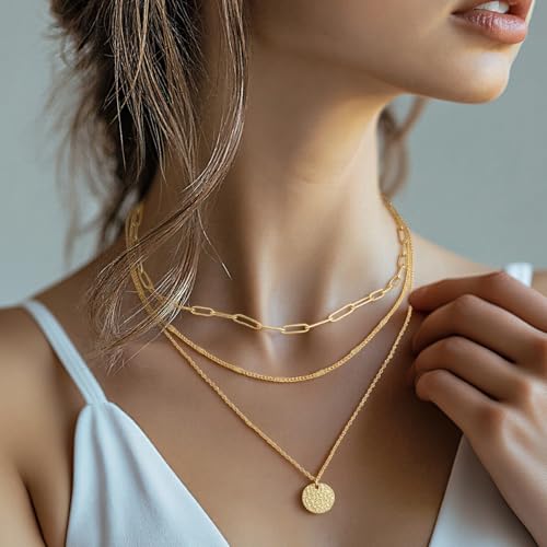 Yowivon Layered Gold Necklaces for Women, Dainty 14K Gold Plated Pendant Necklace, Non Tarnish Cubic Zirconia Stack Choker Necklace, Adjustable Hypoallergenic Trendy Jewelry Gift for Her - style: Gold-Coin Pendant