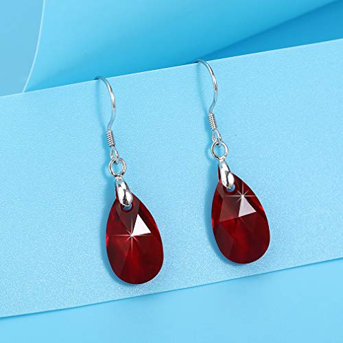 Austrian Crystal Teardrop Drop Earrings for Women, French Hook | 925 Sterling Silver Hook, Crystal Dangle Earrings, Sparkly Teardrop Stone, Lightweight Feel, Day-To-Evening Wear - color: Red