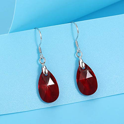 Austrian Crystal Teardrop Drop Earrings for Women, French Hook | 925 Sterling Silver Hook, Crystal Dangle Earrings, Sparkly Teardrop Stone, Lightweight Feel, Day-To-Evening Wear - color: Red