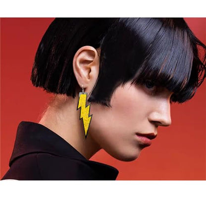 ONLYJUMP Acrylic Exaggerated Lightning Earrings Statement Punk Retro Geometric Delicate Neon Personalized Earrings Accessory Jewelry for Women - color: Glitter Gold