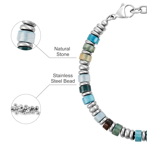 SIUMAL Mens Bracelet, Boho Stainless Steel Bracelets for Men, Beaded Bracelets, Jewelry Gifts for Husband, Father, Friends - color: Camouflage Blue