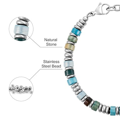 SIUMAL Mens Bracelet, Boho Stainless Steel Bracelets for Men, Beaded Bracelets, Jewelry Gifts for Husband, Father, Friends - color: Camouflage Blue