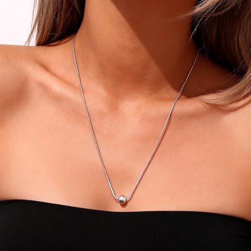 Lariat Necklaces for Women, Dainty Minimalist Knotted Rope Design Pendant Long Y Necklaces 18k Gold Plated Trendy Chain Jewelry - color: Silvery, style: Bead