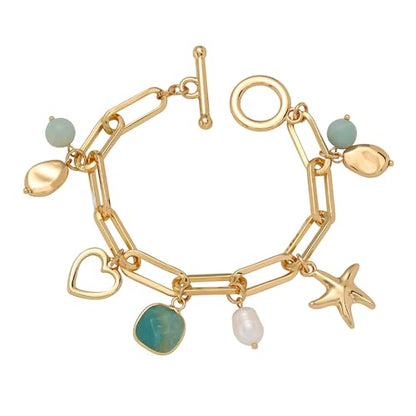 14K Gold & Silver Plated Lightweight Link Bracelet for Women | Stackable Bracelets ,14K Gold Plated Bracelets with CZ,Lightweight Trendy Chain Bracelet Jewelry Gift - style: amazonite