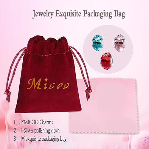 MICOO 925 Sterling Silver Charms for Bracelets,Fashion DIY Dangle Pendants Beads Simulated Birthstone Charms,Birthday Gifts for Women - color: 3 Pale Blue Red and Pink Charms
