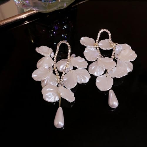 Seashell Pearl Stud Earrings for Women Ocean Sea Theme Sweet Double Layer Acrylic Shell Lightweight Dangle Drop Earrings for Summer Beach Holiday Halloween Party Jewelry Accessories - color: Teardrop pearl earrings