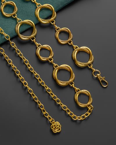 Ladies Waist Chain, Chunky Metal Chain Belts for Women - color: Gold-squircle