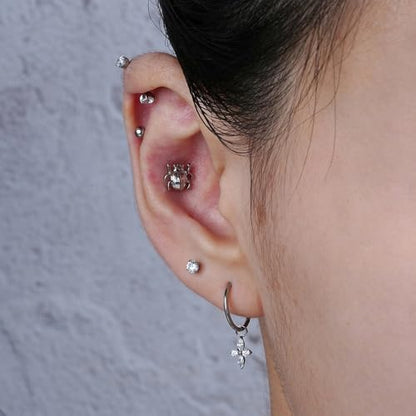 16G 6mm 8mm ASTM F136 Titanium Cartilage Piercing Jewelry Stud for Tragus Helix Conch Flat - color: Beetle - Tit