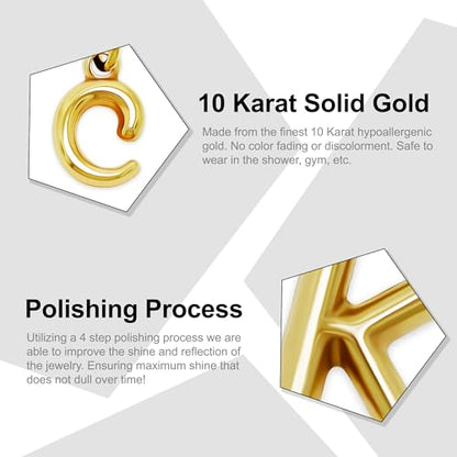 Gold Puffed Initial Letter Charm - 10 Karat Gold - 3D Bubble Letter Pendant - style: Letter c