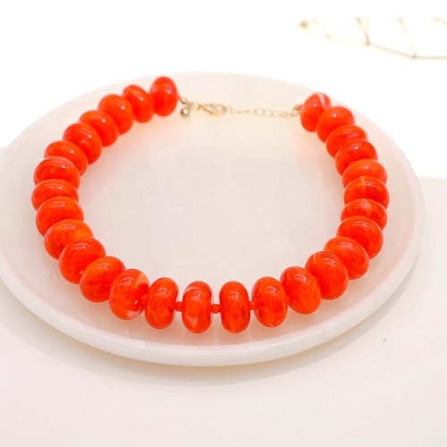 We We Chunky Colorful Beaded Necklace for Women Large Boho Statement Bead Chokers Necklaces Turquoise Blue Big Beads Jewelry Neck Summer Beach - color: orange