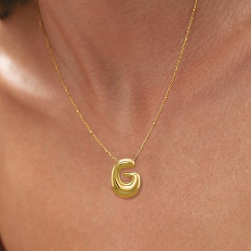 Bheop Initial Necklace for Women, Gold Silver A-Z Bubble Letter Necklace | Chunky Personalized Monogram Name Pendant, Cute Balloon Charm, Dainty Beaded Chain, Trendy Jewelry Gifts, Non Tarnish - color: Gold, style: G