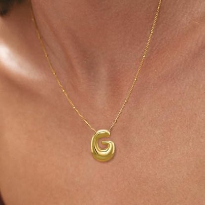 Bheop Initial Necklace for Women, Gold Silver A-Z Bubble Letter Necklace | Chunky Personalized Monogram Name Pendant, Cute Balloon Charm, Dainty Beaded Chain, Trendy Jewelry Gifts, Non Tarnish - color: Gold, style: G
