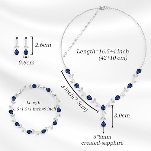 Jewelry Set for Women Bride Bridesmaid Wedding Party Prom Necklace Earrings Bracelet Set Gift for Mother Wife Friend - color: Blue