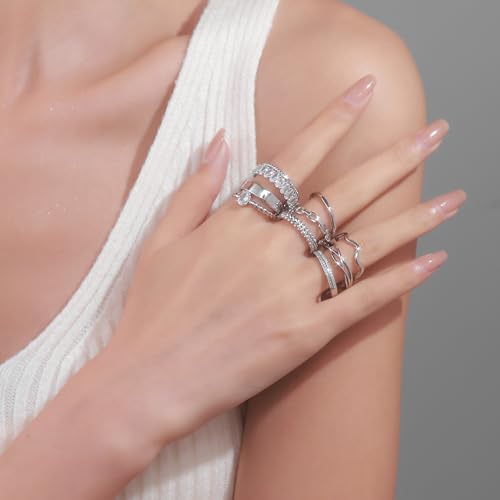 PLOMFOV Gold Plated Stackable Rings - Wedding Bands & Eternity Rings, Dainty 14K Gold Plated, Thin & Simple, Trendy Thumb Stacking Ring Pack (Size 12/11/10/9/8/7/6/5/4) - color: Silver Tone