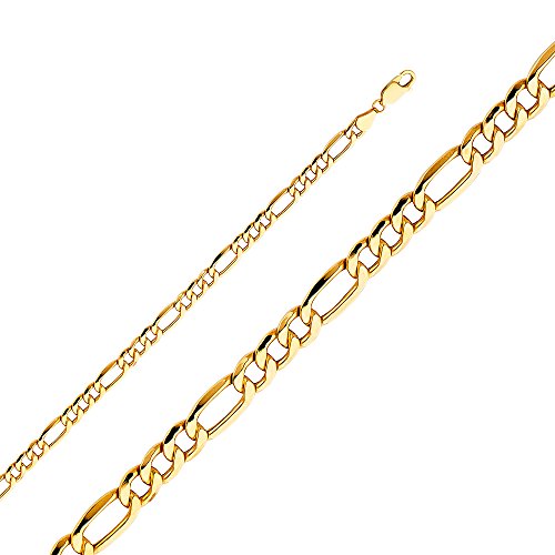 14k Yellow Gold-Hollow 3+1 Figaro Chain Link - size: Length 7.5 Inches (Bracelet), style: 14k 5.3mm (Yellow)