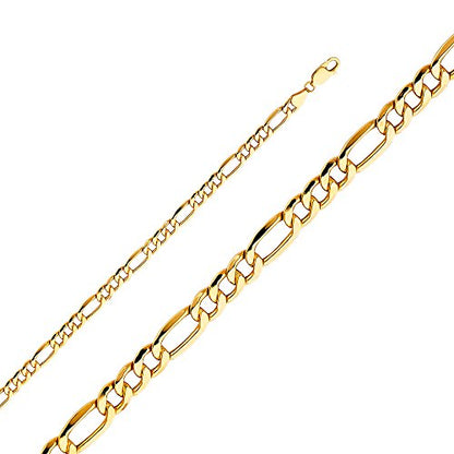 14k Yellow Gold-Hollow 3+1 Figaro Chain Link - size: Length 24 Inches, style: 14k 5.3mm (Yellow)
