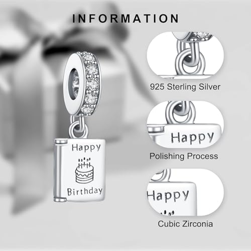 LaMenars 925 Sterling Silver Charms for Pandora Bracelets & Necklaces | Bead Charms Birthday Holiday Jewelry Gifts For Women - color: Happy Birthday Cake Dangle