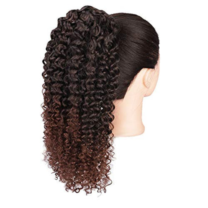 Vigorous Ponytail Extension 14Inch Drawstring Ponytail for Black Women Short Fluffy Afro Kinky Curly Pony Tails Hair Extensions (1B/33) - color: Mix Dark Brown(1B/33)