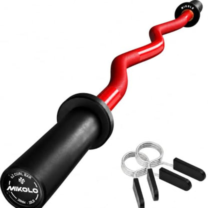 Mikolo EZ Curl Bar, 2 Inch Olympic Curl Bar for Biceps and Triceps, 47” Curling Bar with Knurled Grip, 700LB Barbell Bar with Multi-Angle Wrist-Friendly Design - color: Red