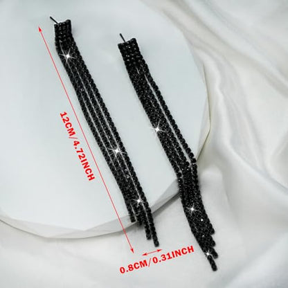 Summer Boho Bow Star Long Tassel Earrings for Women Rhinestone Crystal Setting Womens Fringe Star Earrings Dangling Waterfall Beaded Chandelier Dangle Earrings Jewelry Gifts for Party Prom Statement Wedding Bridal Gold Silver