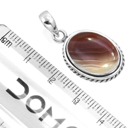 Chunky Natural Gemstone Pendant Necklace For Women Onyx, Turquoise, Amber, Garnet Oval Boho Genuine 925 Sterling Silver Handmade Jewelry - color: Botswana Agate