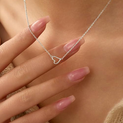 925 Sterling Silver Heart Necklaces for Women | Dainty 14K Gold Plated Open Love Heart Pendant Necklace Mother Daughter Friendship Necklaces Birthday Gifts - color: Silver