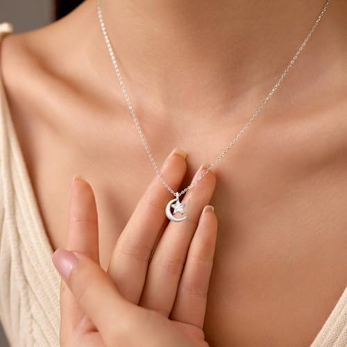 925 Sterling Silver Crescent Moon Necklace for Women | Crescent Choker Necklace 14K Gold Plated Dainty Half Moon Pendant Necklace for Mother Daughter Wedding Jewelry Gift - color: Silver-3