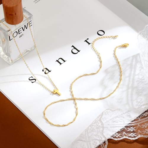 Cross Necklace for Women Dainty Small Cross Pendant Choker 14K Gold Plated Simple Trendy Cute Cross Charm Chain Necklace Easter Baptism Religious Faith Jewelry Gift - color: Layer Cross-GD
