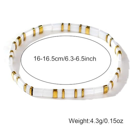 Candy Colorful Tila Flat Beads Bracelets for Women Trendy Unique Friendship Handmade Stackable Christmas Jewelry Gifts - color: white
